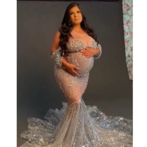 Shiny Stones Maternity Photo Dress Prom Dresses Long Off Shoulder Mermaid Sweetheart Evening Gowns for Women Formal