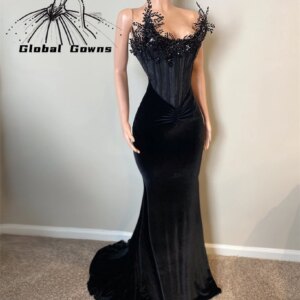 Black Strapless Appliques Long Prom Dresses For Black Girls Beaded Crystal 2025 Birthday Luxury Dress Customized