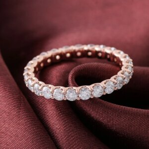 Provence 10K/14K rose gold full eternity band DEF/VVS round cut lab diamond wedding band custom classic promise engagement rings