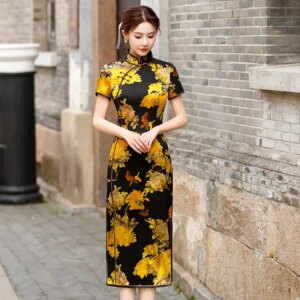 Improved Quality Real Silk Cheongsam Qipao Vintage Dress Fitted Chinese Formal Chi-Pao