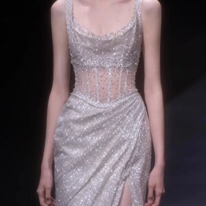 Heavy Industry Evening Dress Silver Luxury Strap Glitter Sexy Engagement Fishtail Dress