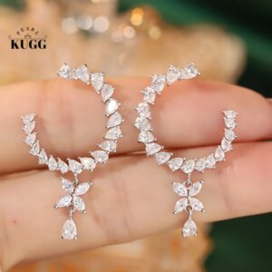 KUGG 100% 18K White Gold Earrings Luxury 2.9carat Real Natural Diamond Drop Earrings for Women Romantic Style Wedding Jewelry