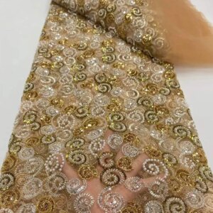 2025 African Sequins Lace Fabric 2025 High Quality Mesh Beads Embroidery Nigerian Lace Fabric for Party Dress