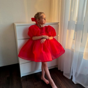 Elegant Princess Mini Quinceanera Dresses 2025 Luxury Red Puffy Sleeve Tulle Tutu Flower Girl Dresses فساتين سهرة