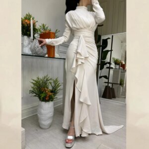 Customized Jiayigong Prom Satin Pleat Wedding Party Sheath High Collar Bespoke Occasion Gown Long Dresses