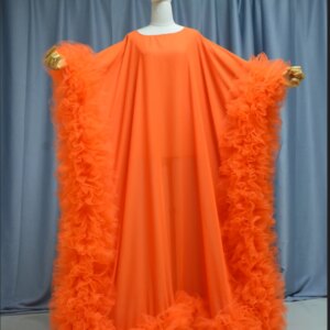 orange chiffon skirt tulle pleated edge bat skirt custom size color Beauty Pageant, Fashion Stage, Classmate Party prom dress