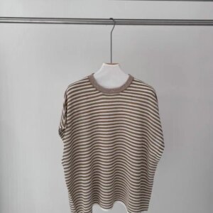 Spring Summer 2025 Women’s Striped Linen Sweater Sequined Round Neck Batwing Sleeve Fashion Loose Knitted Pullover