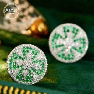 Aazuo Luxury Jewelry 18K White Gold Natural Emerald Cross Shape Round Stud Earrings gifted for Women Engagement Wedding Party