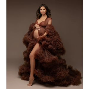 A Line Women Maternity Dress V Neck Ruffles Long Evening Dress for Pregnant Women Customized Tulle Photo Babyshower Gowns