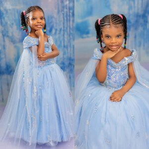 Sky Blue Girl Pageant Dress Flower Girls Dresses for Wedding Customized Beading Kids Ruffles Party Birthday Gowns