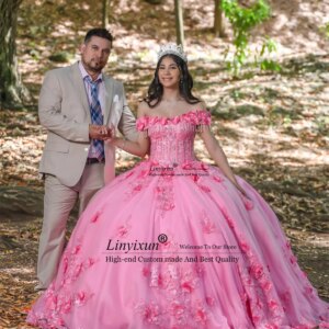 Princess Ball Gown Quinceanera Dress Appliques 3D Flowers Off Shoulder Sweet 16 Birthday Customized Corset Vestidos De 15 Años