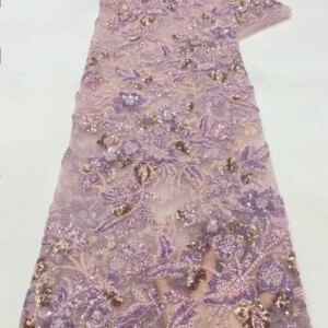 African Lace Fabric 2025 French Beaded Lace Fabric Nigerian Sequins Embroidery Net Lace Fabrics For Bridal Party Wedding Sewing