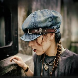 Ladies cowboy beret Newsboy hat artsy everyman octagon