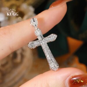 KUGG 100% 18K White Gold Necklace Classic Cross Pendant 0.66carat Real Natural Diamond Necklace for Women High Party Jewelry