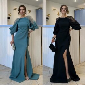 Customized Evening Jersey Sequined Sash Evening A-line O-Neck Bespoke Occasion Gown Long Dresses Saudi Arabia