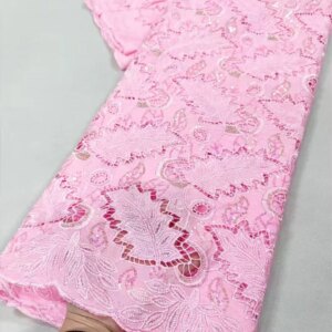 African Nigerian beads Cotton Embroidery organza Lace Fabric, chiffon lace Wedding Party Dress, High Quality, 5Yards, 2024,