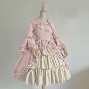 Lolita Women’s Cosplay Dress European and American Medieval Retro Gothic Court Square-Neck Cinched Stitching Bow