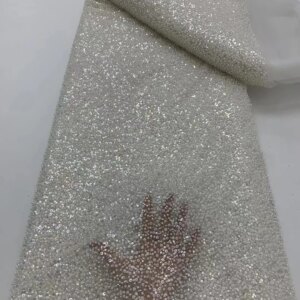5 Yards High-end Heavy Beaded Fabric 2024 Latest African Luxury French Sequins Groom Embroidery Lace Fabric For Dresses Sewing X