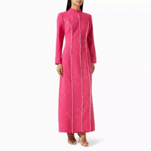 Vintage Rose Pink Mother of the Bride Dresses Long Sleeves Mother Gowns 2024 High Neck Beading Wedding Party Dress Ankle Length