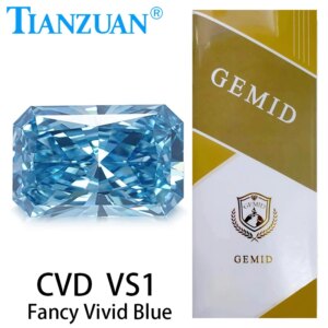 Radiant Cut Lab Grown Diamond CVD Fancy Vivid Blue Color VVS1/VS1/VS2 3EX Loose Gemstone Bead with GEMID Certified