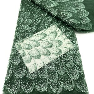 2025 France High-End Luxury Elegant green Handmade Beaded Lace Fabric Nigerian With Sequins Mesh Lace Fabric For Wedding Dress