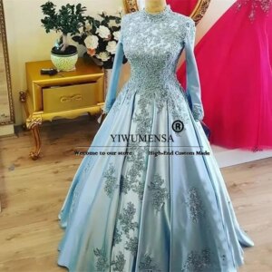 Vintage Lace A Line Prom Dresses Customized Long Sleeves High Neck Evening Formal Party Gowns Arabic Girls Birthday Clothing