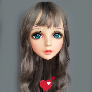 (Hua-02)Female Sweet Girl Resin Half Head Kigurumi BJD Eyes Crossdress Cosplay Japanese Anime Role Lolita Mask With Eyes And Wig