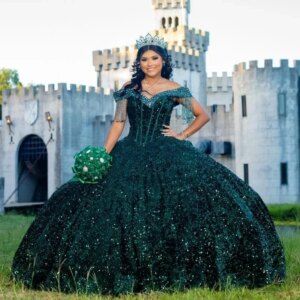 Emerald Green Sequined Quinceanera Dresses 2025 Princess Sweet 16 Years Girl Birthday Party Dresses Beads Vestidos 15 De