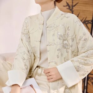 New Chinese elegance sequin embroidery long sleeve coat style design cotton-padded