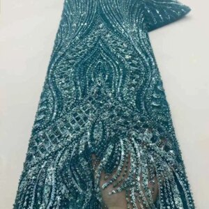2025 Fashion Africa Elegant Beaded Tulle Lace Fabric Dubai High Quality French Sequin Embroidered Fabric Women’s Party Dress 5Y