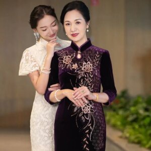 Yourqipao Chinese Improved Cheongsam Wedding Party Guest Dresses Mother Of the Bride Gowns Velvet Plus Size Skirt For Women