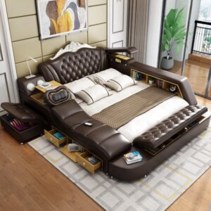Simple Modern Bedroom King Bed Electric Massage Function Bed Hotel Apartment Luxury Music Leather Bed