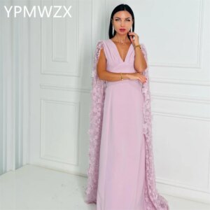 Customized Evening Dress Party Occasion Women Formal YPMWZX V-neck Column Floor Length Skirts Vertically Stole Bespoke Occ