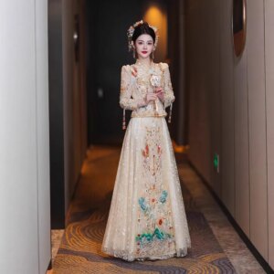 Champagne Xiuhe Dress Bride’s Dress 2025 New Chinese Wedding Dress Wedding Toast Dress Female Qipao