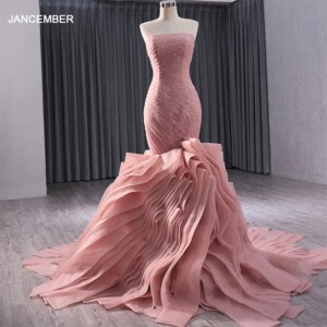 Popular Design Romantic Evening Dress for Women Mermaid Organza Lace Up Strapless vestidos de festa RSM241014