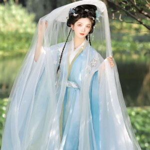 Big sleeve shirt straight train heavy embroidery ancient style flowing Chinese suit