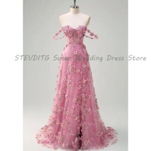 Exquisite Evening Dresses Women Off The Shoulder A Line Flowers High Quality Floor Length Banquet Female Gowns Prom Party