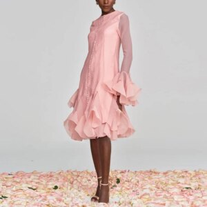 Little Daisy Customized  Slimming Spliced Single Breasted Dresses For Women Round Neck Long Sleeve Patchwork Ruffles Fold Dress