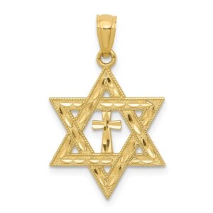 14k Diamondcut Star of David w Cross Pendant