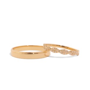 Pure100% 18K/14K/9K Gold Natural Diamond ‘Interlocking Elegance’ Design Unisex Couple Wedding & Engagement Ring Set for Men and