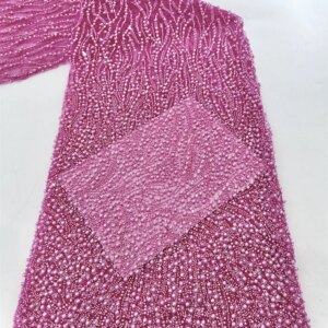 2024 New African Hand Beads Lace High Quality Nigerian French Tulle Sequins Lace Embroidery Mesh Fabric For Wedding Dress Sewin