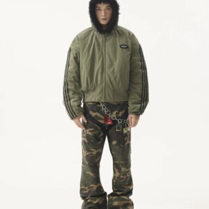 American Retro High Street Style Stitching Coating Brush Wax Elastic Camouflage Profile Micro-Pull Motorcycle Jeans