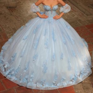 Sky Blue Shiny Quinceanera Dresses Ball Gown Off The Shoulder Applique Lace Beads Corset Tull Party Birthday Sweet 16 Vestidos15