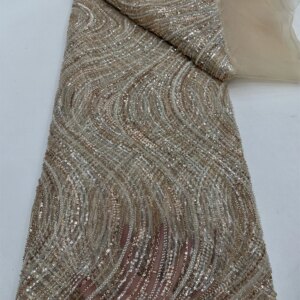 African Lace Fabric for Wedding, Beaded Embroidery, Handmade Beads, Bridal Lace Fabric, Luxury Sequin, High Quality ,golded