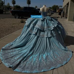 Sky Blue Ball Gown Quinceanera Dresses 3D Flowers 2024 Evening Formal Party Gowns Vestidos De 15 Años