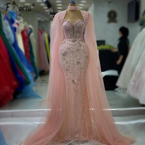 Luxury Crystal Beads Dubai Mermaid Evening Dresses Couture Long Shawl Gorgeous Beadings Party Prom Gown Vestidos de Gala 2023