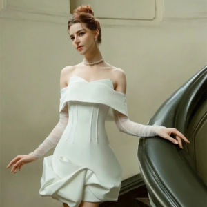 CustomizedJersey Pleat Ruched Graduation A-line Off-the-shoulder Bespoke Occasion Gown Short Dresses