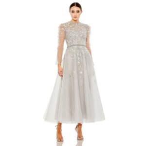 Gorgeous Silver Mother Gowns for Wedding 2024 Long Sleeves Mother of the Groom Dress Ankle Length Wedding Guest Gowns Sequined