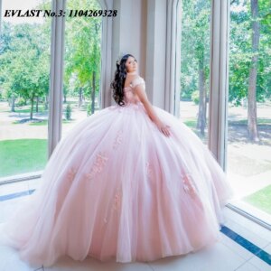 EVLAST Customized Blush Pink Quinceanera Dress Ball Gown Lace Applique Beading Tulle Corset Sweet 16 Vestido De 15 Anos E3Q396