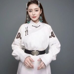 Mongolian Robe Women’s Daily Life Modified Shirt Flower Retro Style Couple Long Version High-Grade Handmade
